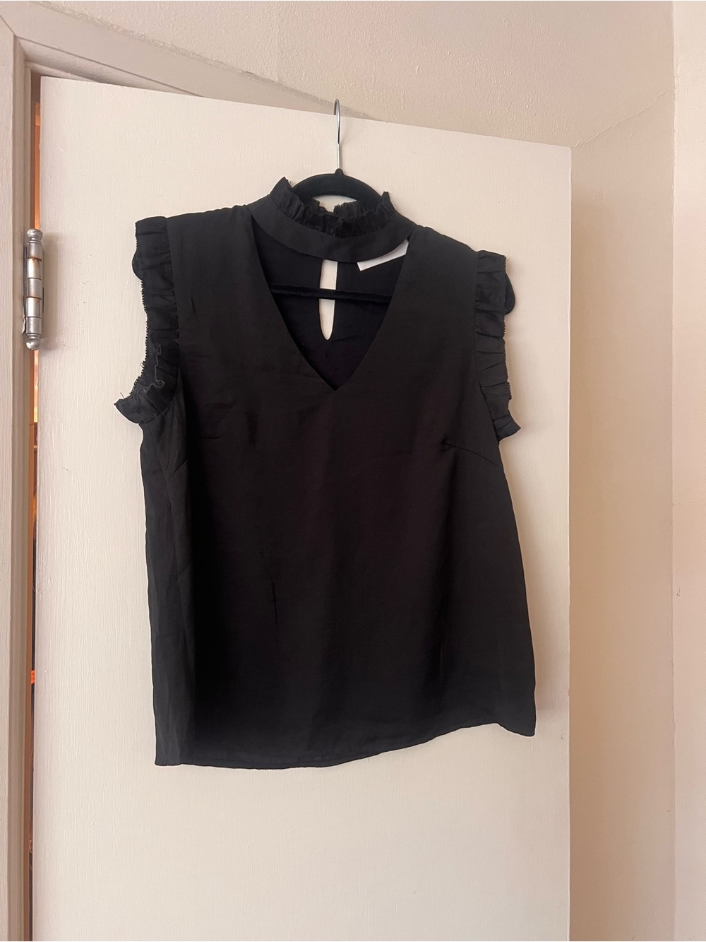 The Impeccable Pig Black Ruffled Mock Neck Sleeveless Top
